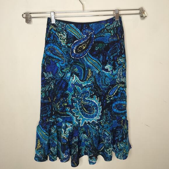 Chico's Design Paisley Skirt Flounce Hem Midi Rayon - Picture 7 of 10